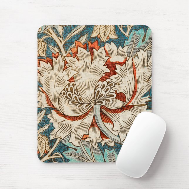 Morris Teal Blue Honeysuckle Floral Wallpaper Mouse Pad (With Mouse)