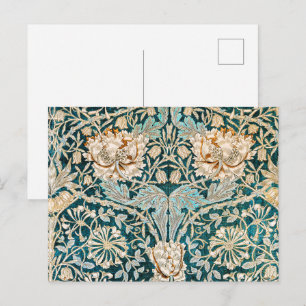 Morris Teal Blue Honeysuckle Floral Wallpaper Postcard