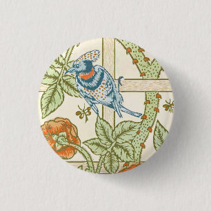 Morris' Trellis 1862 Vintage Flower & Bird Pattern 3 Cm Round Badge