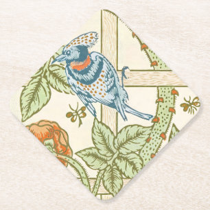 Morris' Trellis 1862 Vintage Flower & Bird Pattern Paper Coaster