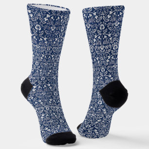 Morris Vintage 1882 Blue Background Flower Pattern Socks