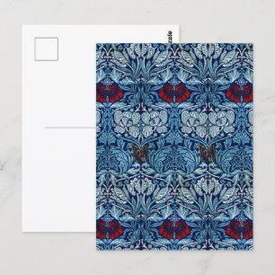 Morris Vintage 1890 Tulip & Rose Pattern Blue Postcard