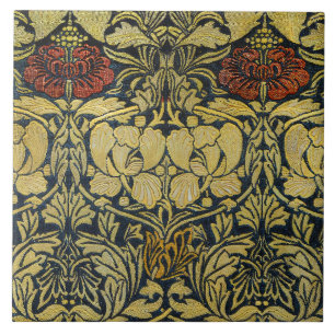 Morris Vintage 1890 Tulip & Rose Pattern Golden Ceramic Tile