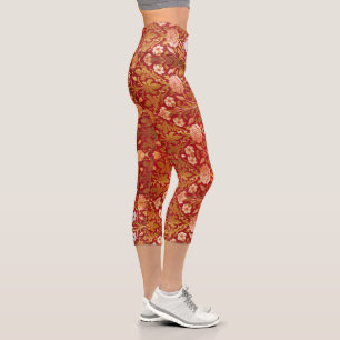 Morris - Vintage 1893 Rose & Lily Flower Pattern Capri Leggings