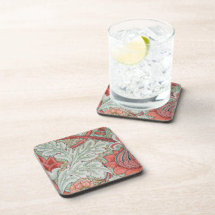 Morris Vintage Foliage & Floral Pattern Red Style Coaster