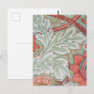 Morris Vintage Foliage & Floral Pattern Red Style Postcard