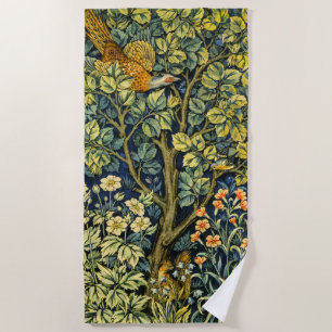 Morris Vintage Pheasant squirrel & Flower Pattern Beach Towel