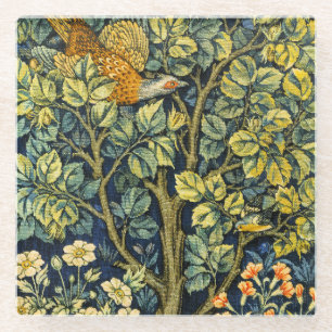 Morris Vintage Pheasant squirrel & Flower Pattern Glass Coaster