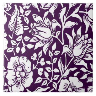 Morris Vintage Purple & White Floral Pattern Ceramic Tile