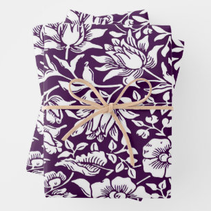 Morris Vintage Purple & White Floral Pattern Wrapping Paper Sheet