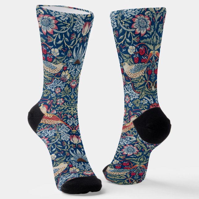 Morris - Vintage Strawberry Thief Floral Pattern Socks (Angled)