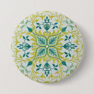 Morris Yellow Turquoise Vine & Flower Pattern 7.5 Cm Round Badge