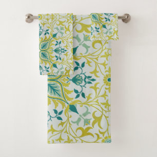 Morris Yellow Turquoise Vine & Flower Pattern Bath Towel Set
