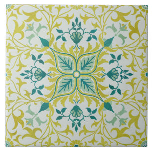 Morris Yellow Turquoise Vine & Flower Pattern Ceramic Tile