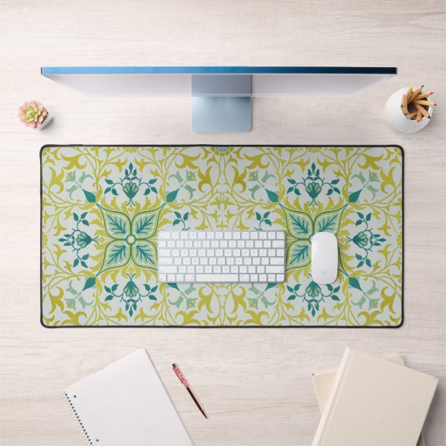 Morris Yellow Turquoise Vine & Flower Pattern Desk Mat (Office 1)
