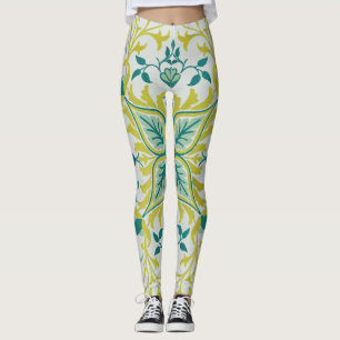 Morris Yellow Turquoise Vine & Flower Pattern Leggings