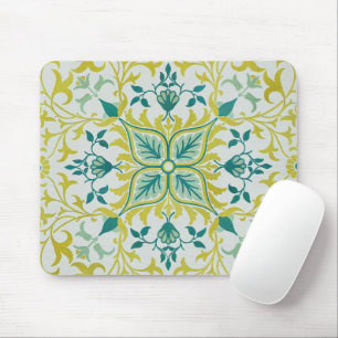 Morris Yellow Turquoise Vine & Flower Pattern Mouse Pad