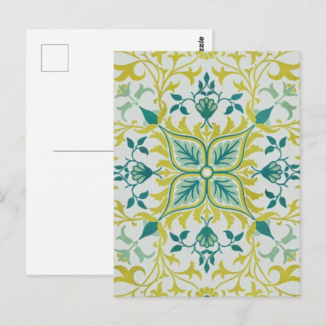Morris Yellow Turquoise Vine & Flower Pattern Postcard (Front/Back)