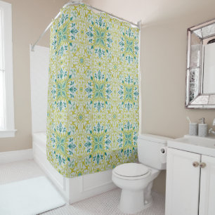 Morris Yellow Turquoise Vine & Flower Pattern Shower Curtain