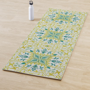 Morris Yellow Turquoise Vine & Flower Pattern Yoga Mat