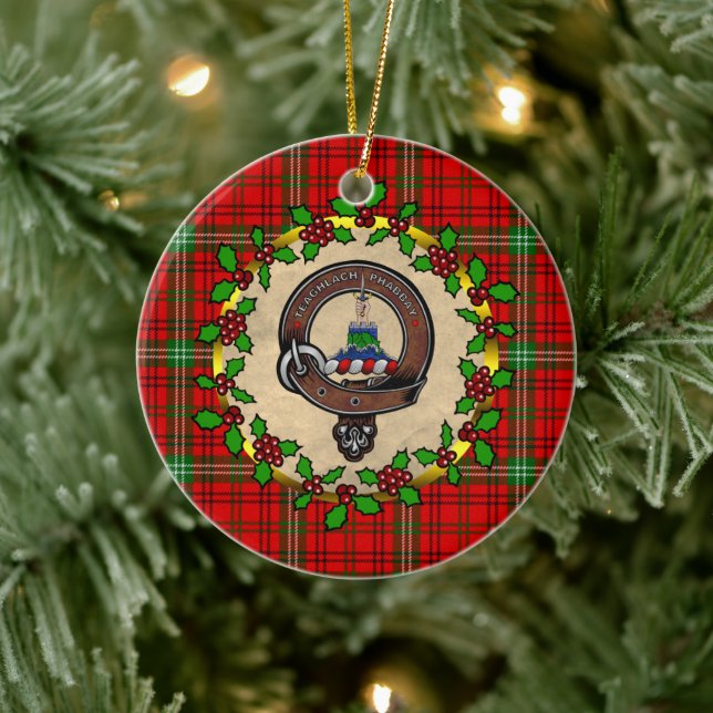 Morrison  Badge & Tartan Personalised Christmas Ceramic Ornament (Tree)