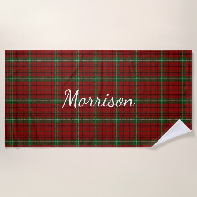 Morrison Clan Tartan Plaid Beach Towel (Front)