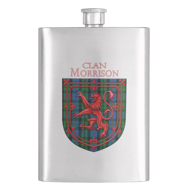 Morrison Tartan Scottish Plaid Lion Rampant Hip Flask (Front)