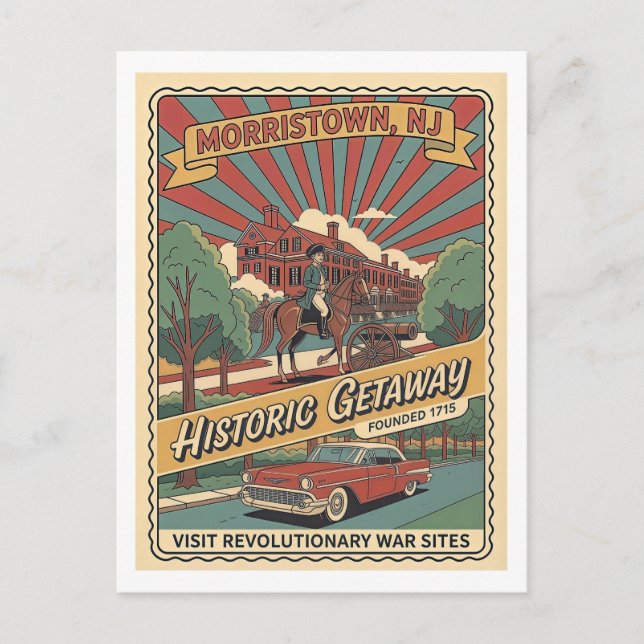 Morristown NJ Retro 1950s Historic Travel  Postcard (Front)