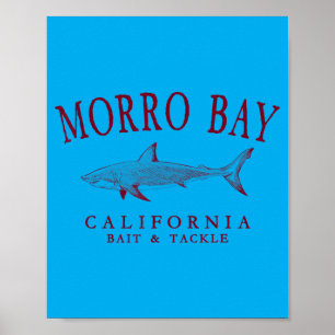Morro Bay California Shark Vintage Maroon Art Poster