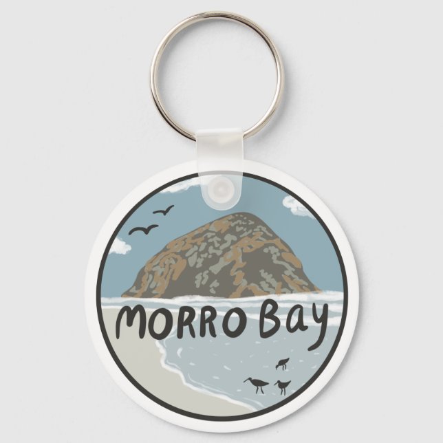 Morro Bay Central California Illustration Beach Key Ring (Front)