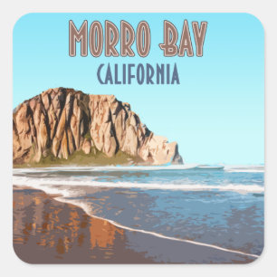 Morro Bay Rock California Vintage Square Sticker