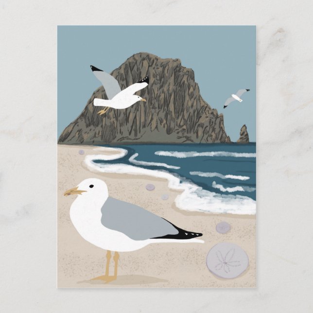 Morro Rock Bay Central California Beach Seagulls Postcard (Front)