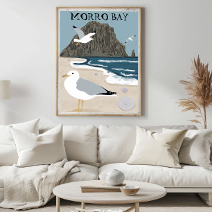 Morro Rock Bay Central California Beach Seagulls  Poster