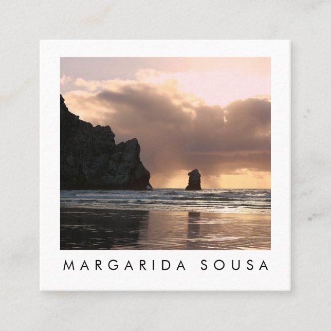 Morro Rock Ocean Beach Photo Travel Tourism Square Business Card (Front)