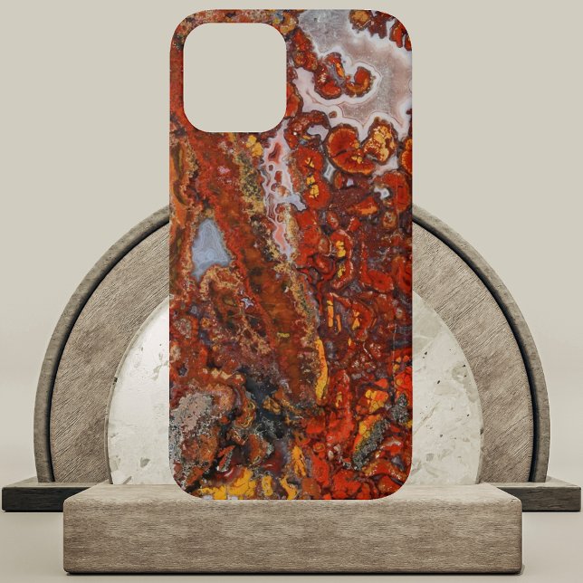 Morrocan  Agate Slab Design Case-Mate iPhone Case (Moroccan Agate Slab Design Phone Case on Marble and Wood Podium)