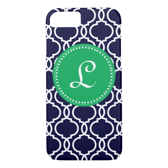Morrocan Custom Monogram in Navy and Kelly Green Case-Mate iPhone Case (Back)