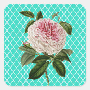 morrocan tile turquoise rose square sticker
