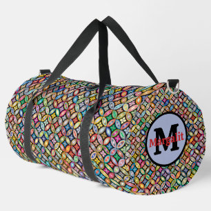 Morrocan Tiles Indian Floral Flowers Rainbow Large Duffle Bag