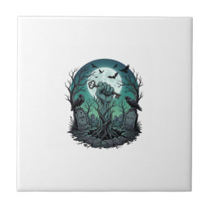 Mors Zombie Hand Skeleton Key Tombstone Ravens Hal Ceramic Tile