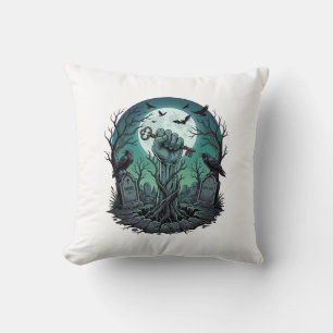 Mors Zombie Hand Skeleton Key Tombstone Ravens Hal Cushion