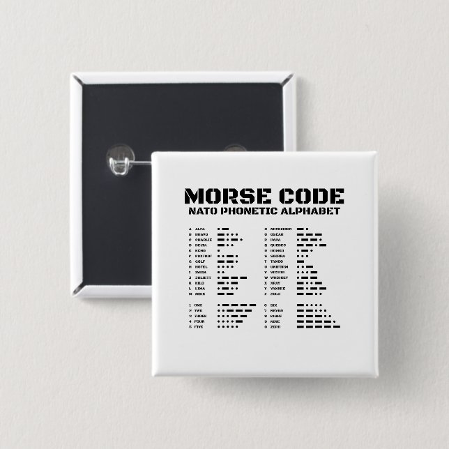 Morse Code NATO Phonetic Alphabet 15 Cm Square Badge (Front & Back)