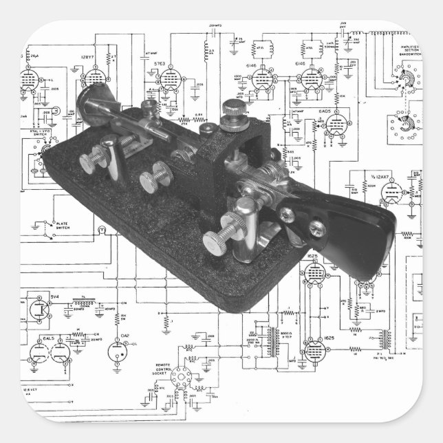 Morse Code Radio Key Schematic Square Sticker (Front)
