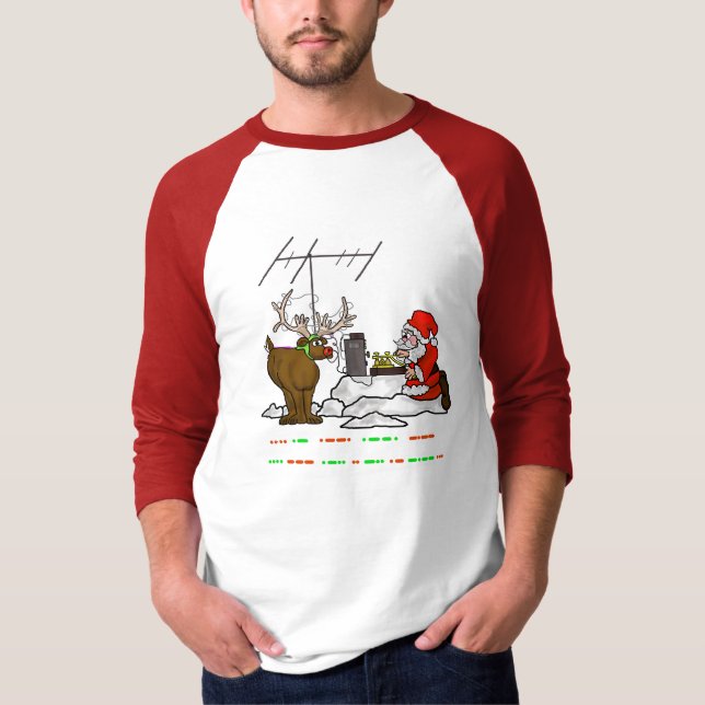 Morse Code Santa & Rudolph Christmas Tshirt (Front)