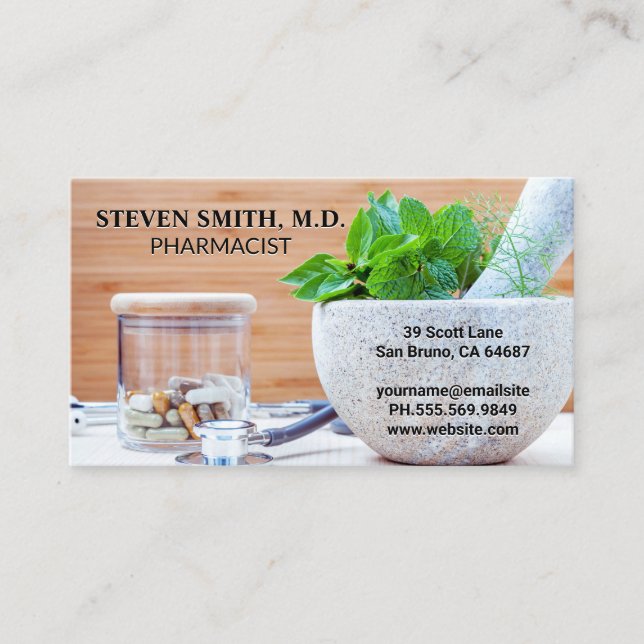 Mortar and Pestle | Alternative Medicine Business Card (Front)