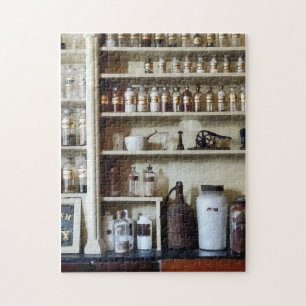 Mortar and Pestle and Bottles on Shelves Jigsaw Puzzle