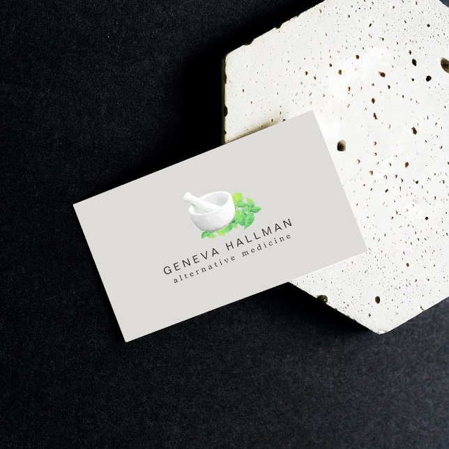 Mortar and Pestle Illustration Natural Health Business Card (Creator Uploaded)