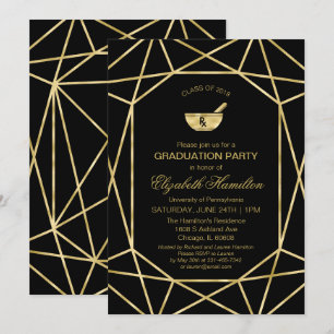 Mortar and Pestle Pharmacy School Grad Party Gold Invitation