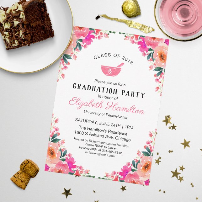 Mortar and Pestle Rx Pharmacy School Grad Party Invitation (Creator Uploaded)