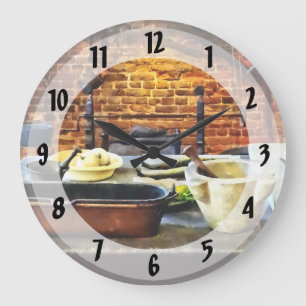 Mortar and Pestles in Colonial Kitchen Large Clock