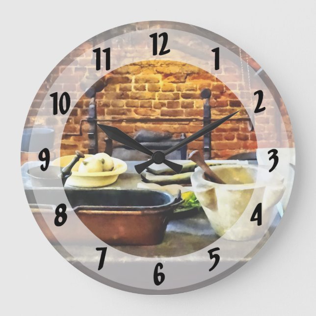 Mortar and Pestles in Colonial Kitchen Large Clock (Front)